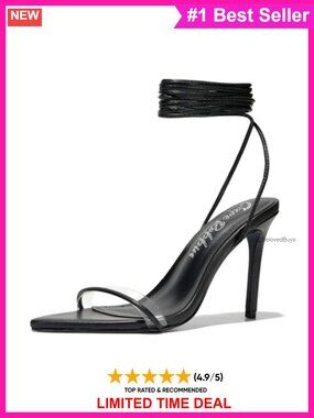 Lace Up Stiletto Heel Sandals Pointed Open Toe Clear Strap Ankle Wrap
